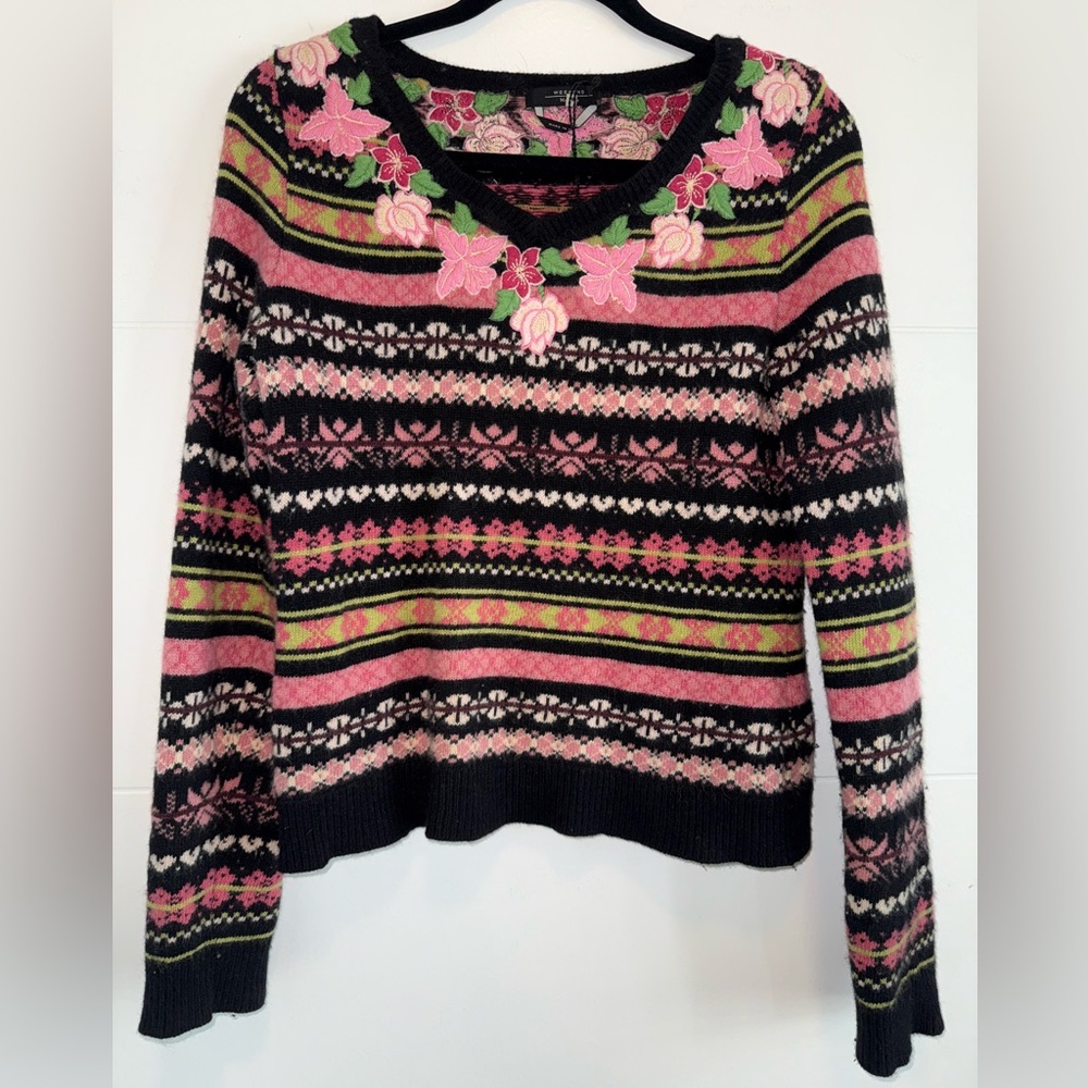 Weekend Max Mara Cashmere Angora Wool Floral Embroidered Sweater Sz: Medium